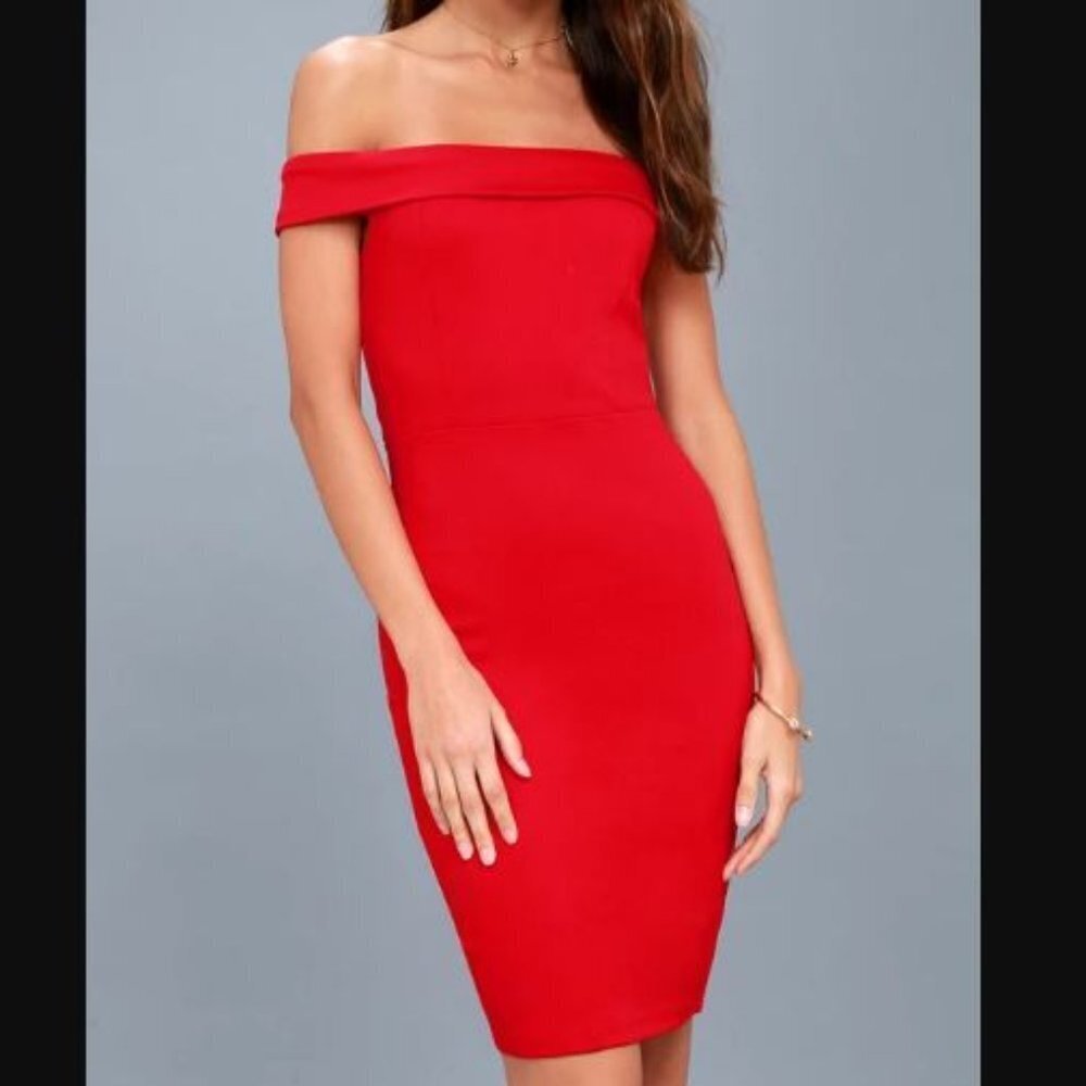 Soon Stretch Off-the-Shoulder Bodycon Dress Size XXL Red